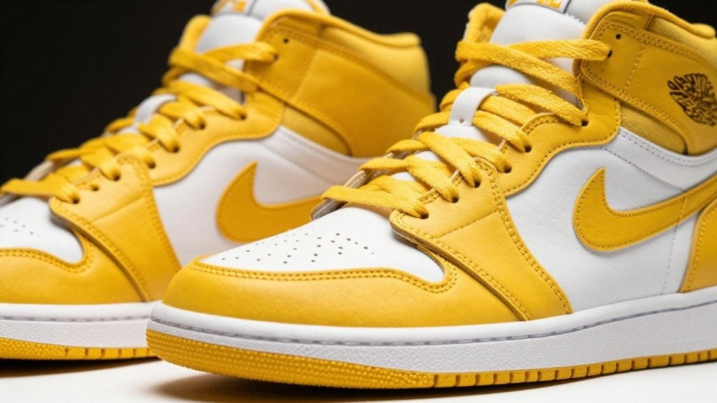 Pereche de pantofi sport Jordan 1 galbeni.