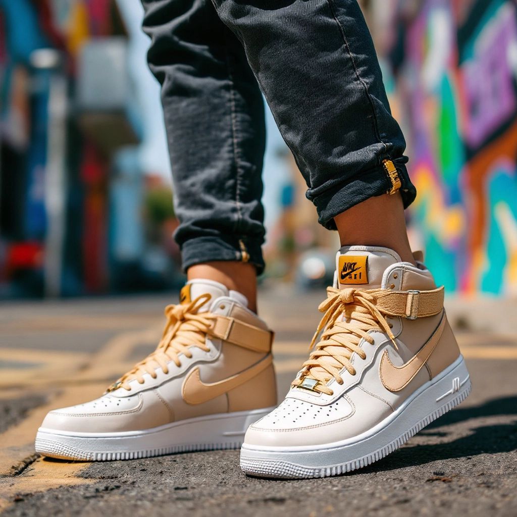 Femei purtând încălțăminte sportivă Air Force 1 Mid.