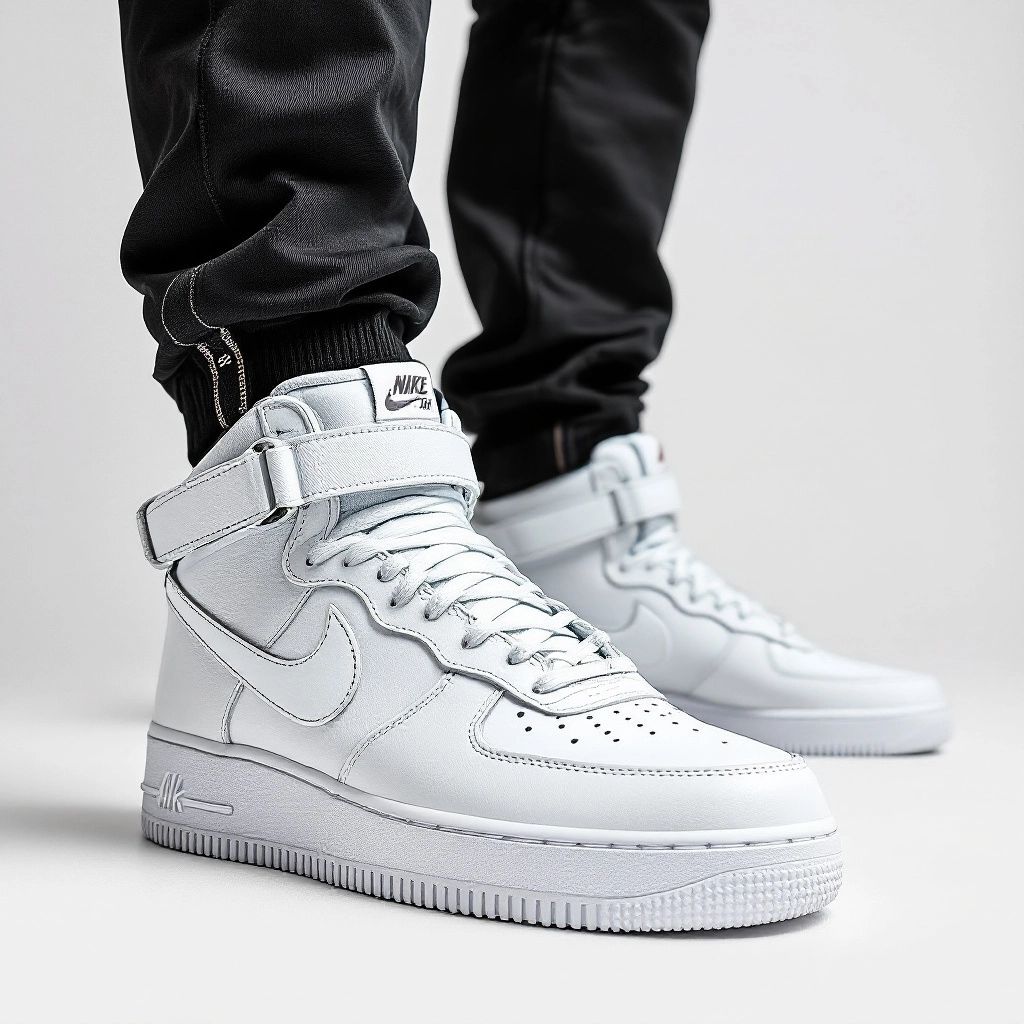 Bărbat purtând sneakerși Nike Air Force 1 High.