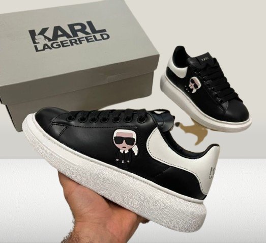 Black Karl Lagerfeld shoes with contrasting white sole and heel logo