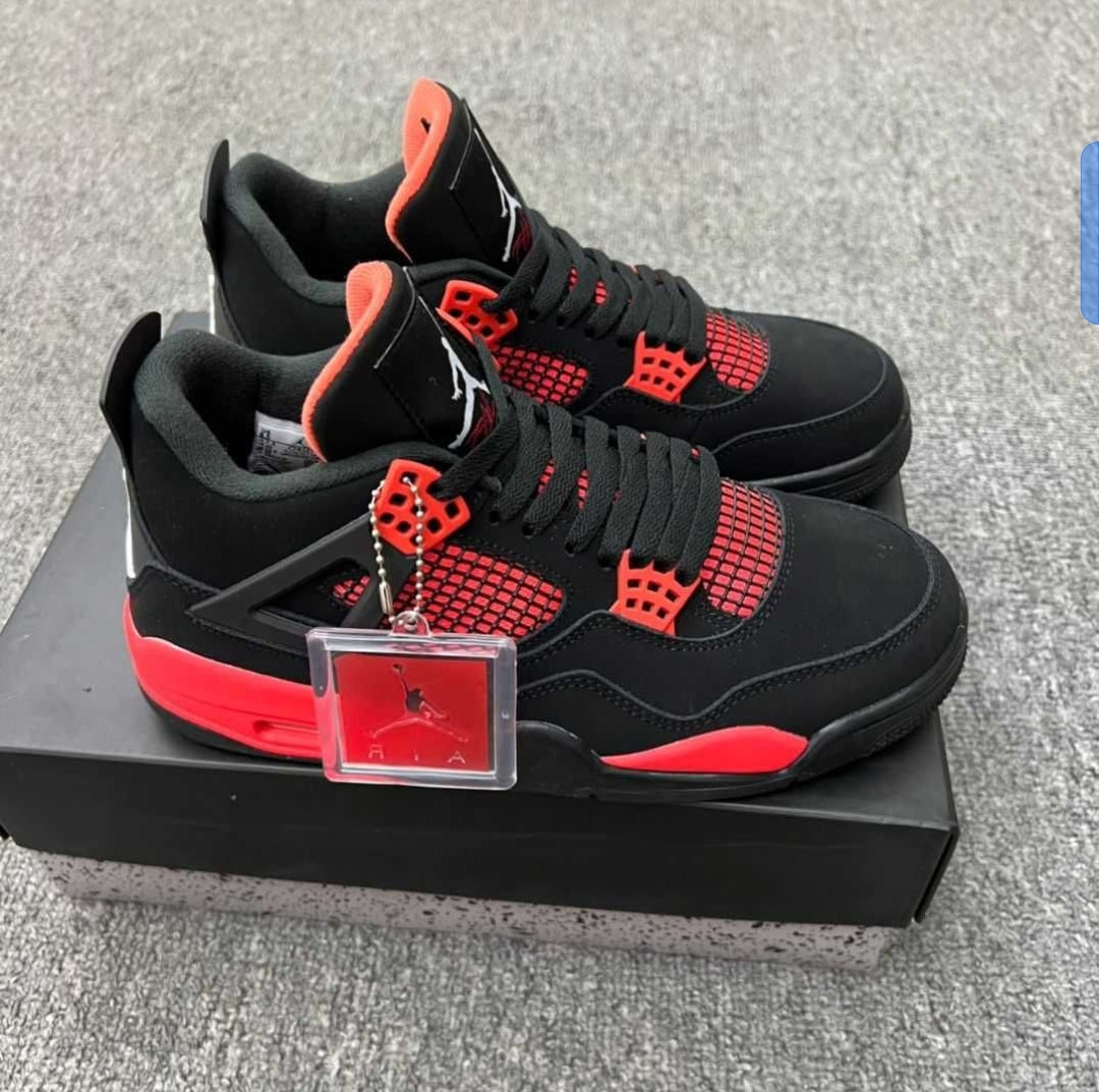 Jordan 4 Red Thunder sneakers featuring bold red and black