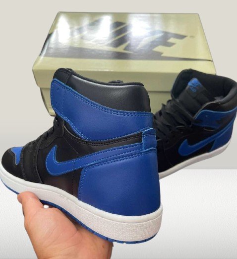 Men's Jordan 1 High OG in black and royal blue