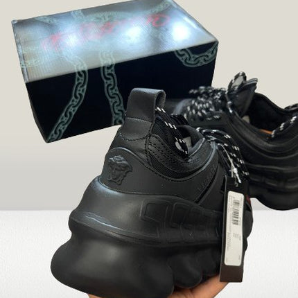  Versace Chain Reaction Black Shoes unique Soles