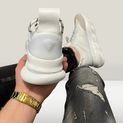 Versace Chain - Reaction ALB [40% Off] - ShoeResidenceHeel view of classic white Versace Chain ShoesVersace36Adidas Pantof Versace AlbAdidas Pantof Versace BlackAdidas Pantof Versace Chain7